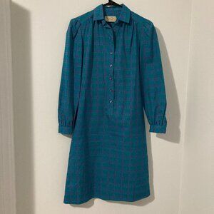 Vintage 70s Women Size M Petite Hippie Grandma Tunic Blue Sleep Dress Midi Mumu